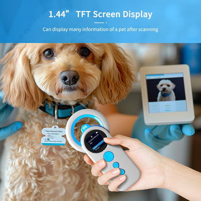 Cititor cipuri animale Bluetooth portabil, suporta tehnologie ISO 11784/11785, FDX-B si ID64 RFID, reincarcabil cu acumulator 1200 mAh, cu stocare date, scaner RFID pentru caini, pisici si crotalii ureche