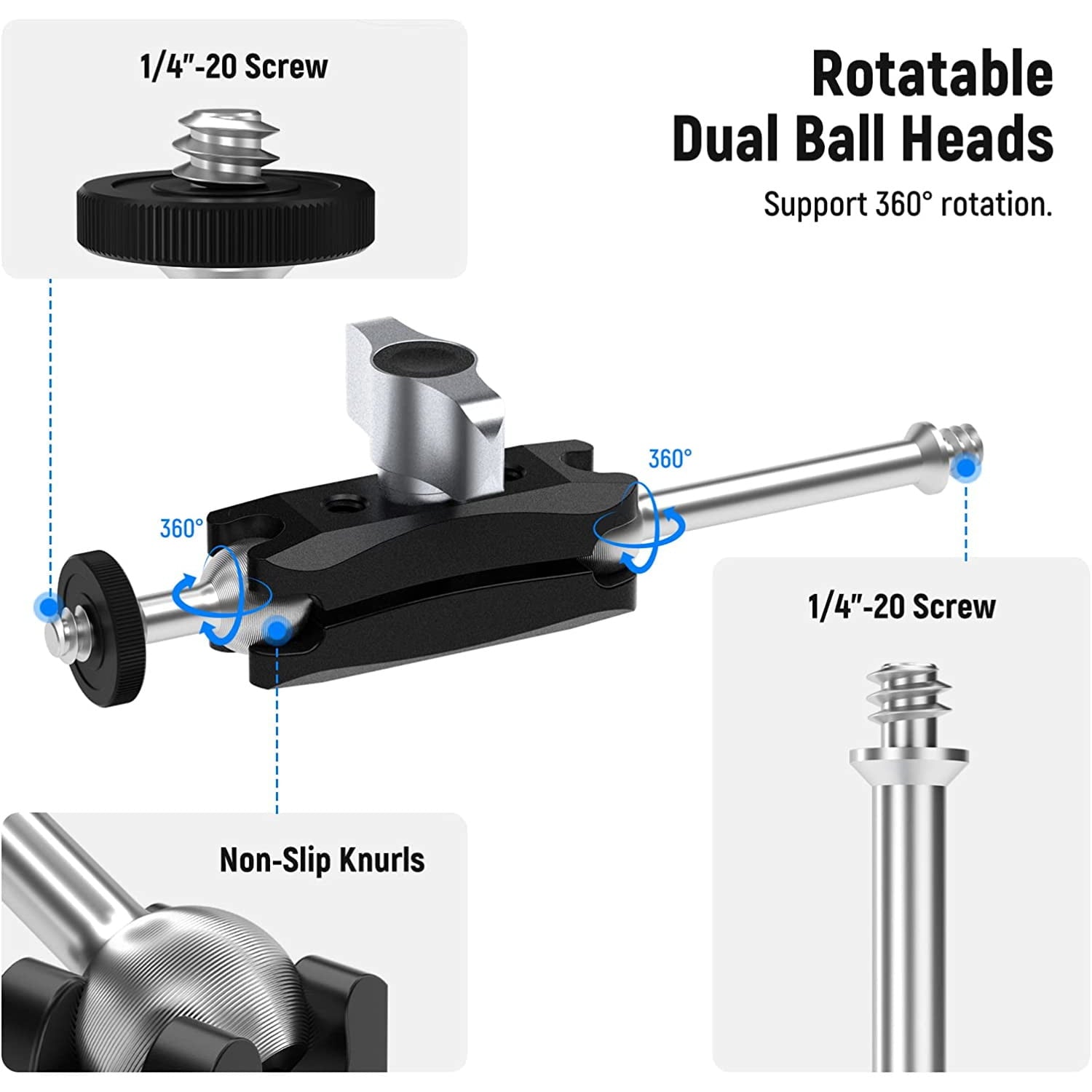Suport mini magic arm cu cap cu bila dublu, cu surub 1/4", suport monitor de camp cu sarcina verticala maxima 2,4 kg, pentru microfon, lumina LED, display, Neewer ST45