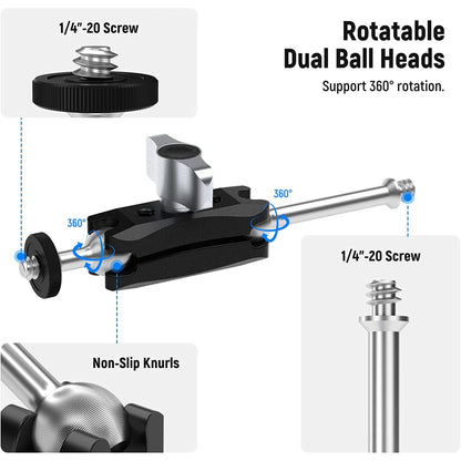 Suport mini magic arm cu cap cu bila dublu, cu surub 1/4", suport monitor de camp cu sarcina verticala maxima 2,4 kg, pentru microfon, lumina LED, display, Neewer ST45