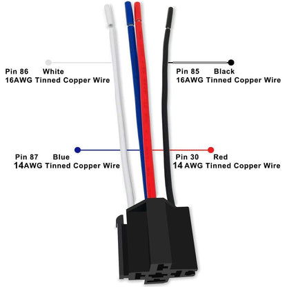 Set 3 releu auto SPST cu siguranta ATO/ATC, 12V 30A, 4 pini, cu priza si cablaj 14 AWG, Gebildetu