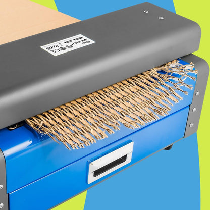 Masina de taiat carton, latime carton 325 mm, grosime 10 mm, 250 W, 3 m/min, tocator carton si carton ondulat, ambalaje reciclabile, carcasa metalica, Bublaki BM-CM70, gri-albastru
