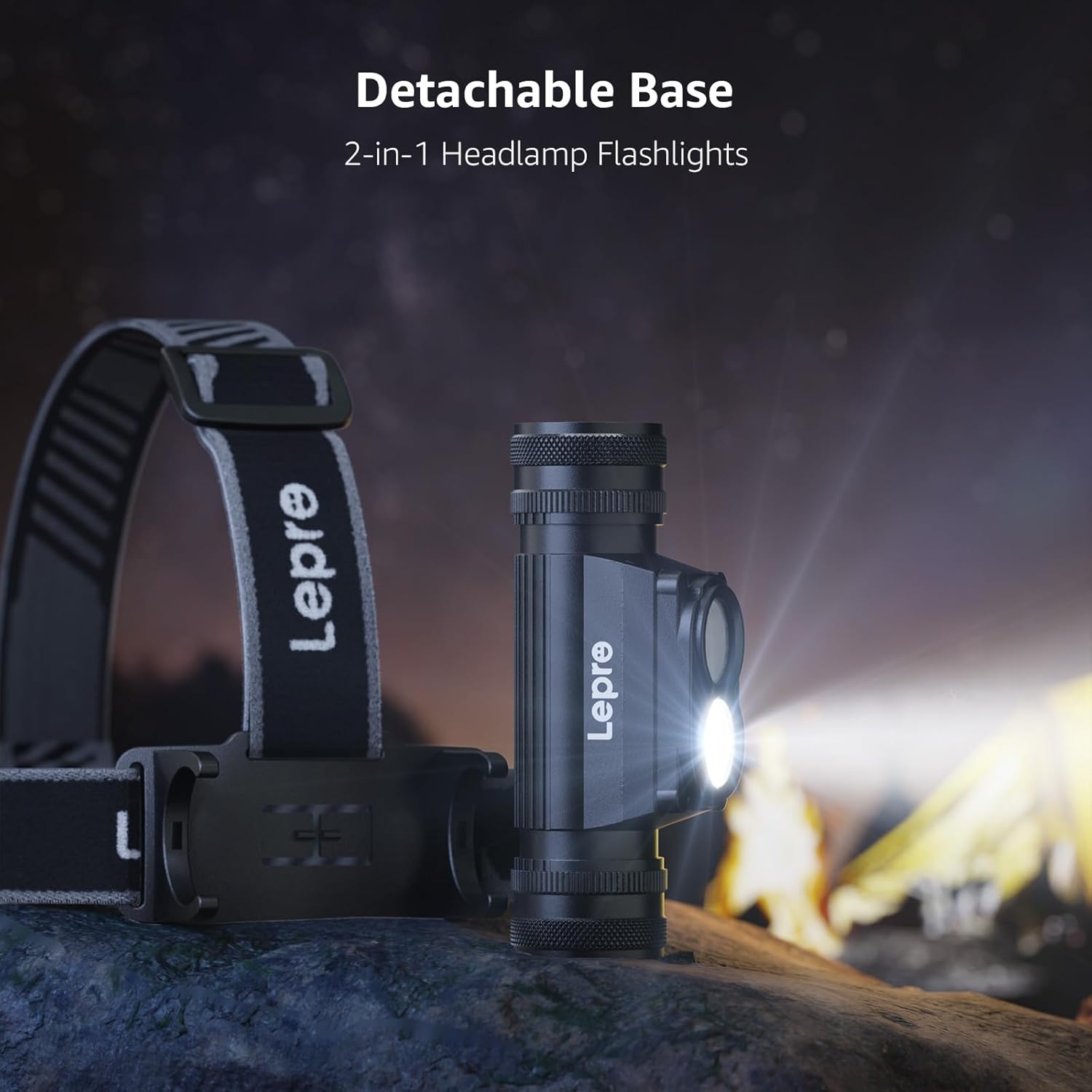 Lanterna frontala reincarcabila Lepro 1000 lumeni, LED detasabil super-luminos, IP65 rezistenta la apa si praf, 6 moduri iluminare cu lumina alba si rosie, autonomie lunga pana la 10h, USB-C inclus, lanterna frontala si lanterna de mana 2 in 1