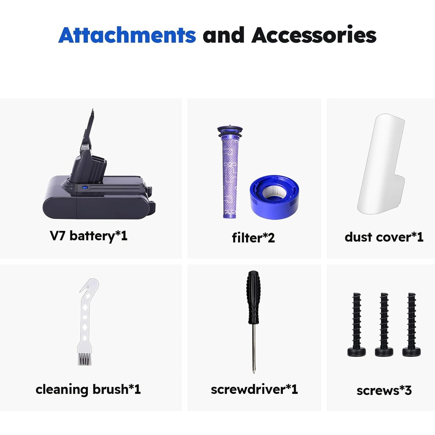 Acumulator 6000mAh pentru Dyson V7, baterie compatibila cu Dyson V7 Animal, V7 Motorhead, V7 Allergy, V7 Fluffy, V7 Matress, V7 Trigger, V7 Cord-free, cu filtru si accesorii