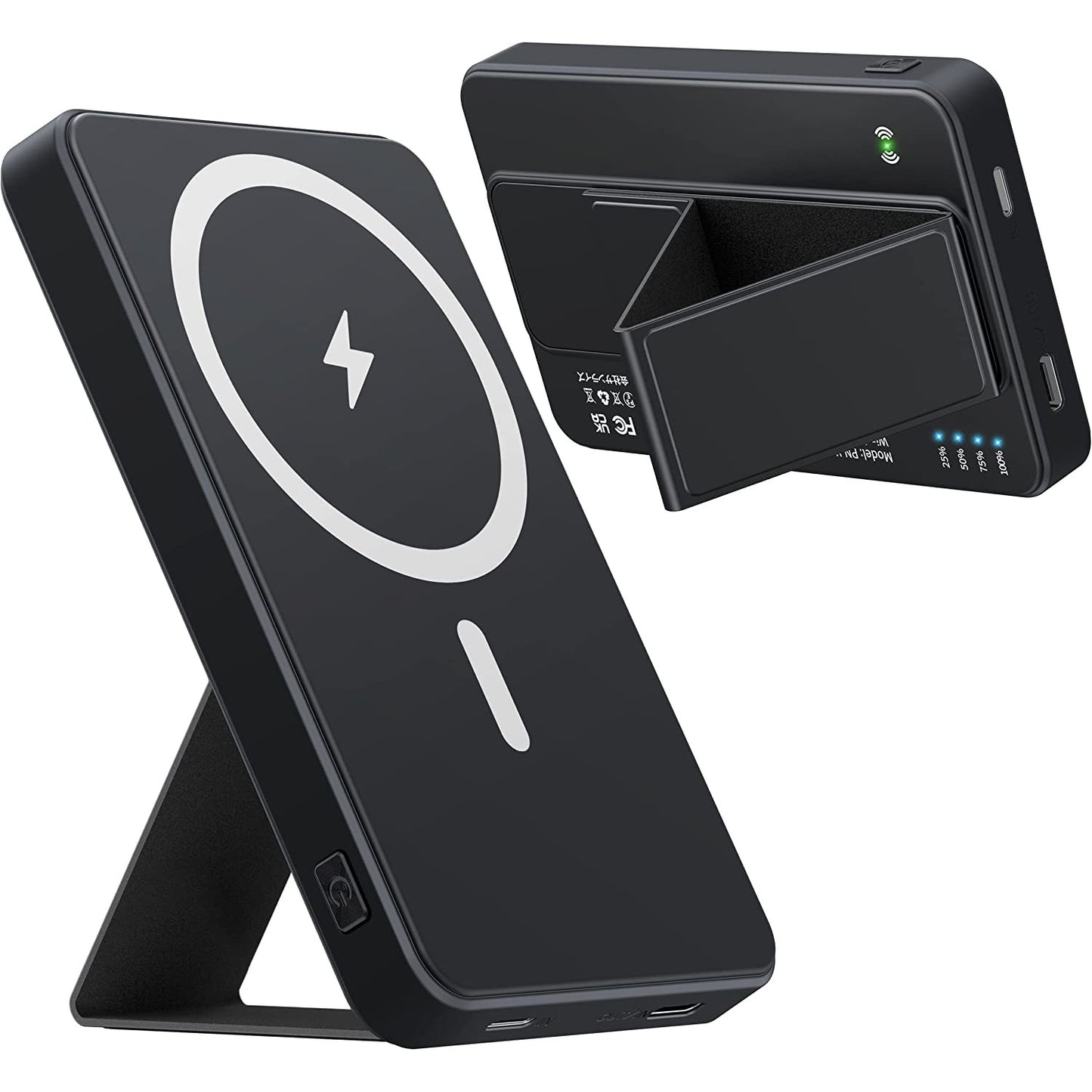 Incarcator wireless magnetic MagSafe, 5000 mAh, Power Bank cu suport pliabil, baterie externa compatibil cu iPhone 12/13/14 Plus/Mini/Pro/Pro Max, negru