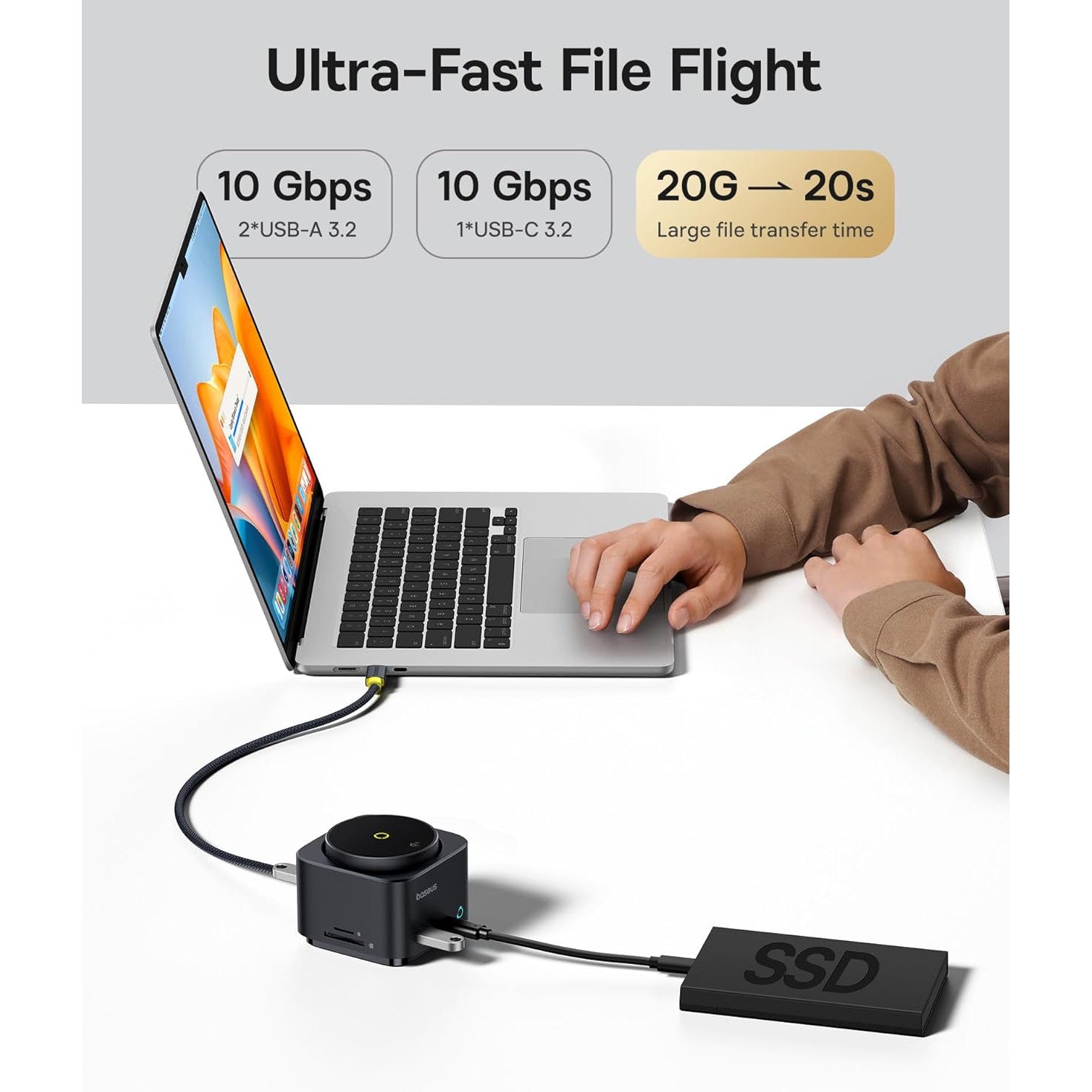 Statie de andocare 7 in 1 cu incarcator wireless Magsafe Qi2 15W, port HDMI 4K @ 60Hz, USB-C 100W PD, USB A 3.2 10 Gbps, slot card SD/TF, compatibil cu iPhone 16/15/Mac/Dell/HP/Surface