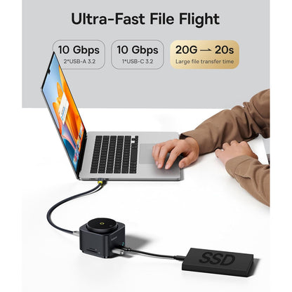 Statie de andocare 7 in 1 cu incarcator wireless Magsafe Qi2 15W, port HDMI 4K @ 60Hz, USB-C 100W PD, USB A 3.2 10 Gbps, slot card SD/TF, compatibil cu iPhone 16/15/Mac/Dell/HP/Surface