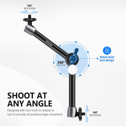 Set brat articulat 11 inch Magic Arm si clema Super Clamp cu filet de 1/4 inch si 3/8 inch, sarcina maxima 2 kg, pentru monitor camera video, lumina LED, Ring Light