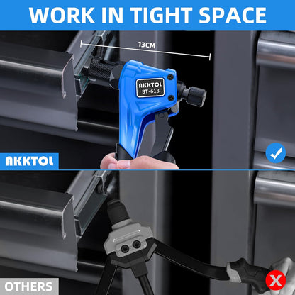 Cleste pentru piulite nituitoare AKKTOL, set complet pentru nituri filetate, 4 dornuri M3/M4/M5/M6 si 100 piulite incluse, cleste din otel aliat cu maner ergonomic antialunecare, geanta transport, pentru metal, tabla, mobilier si bricolaj