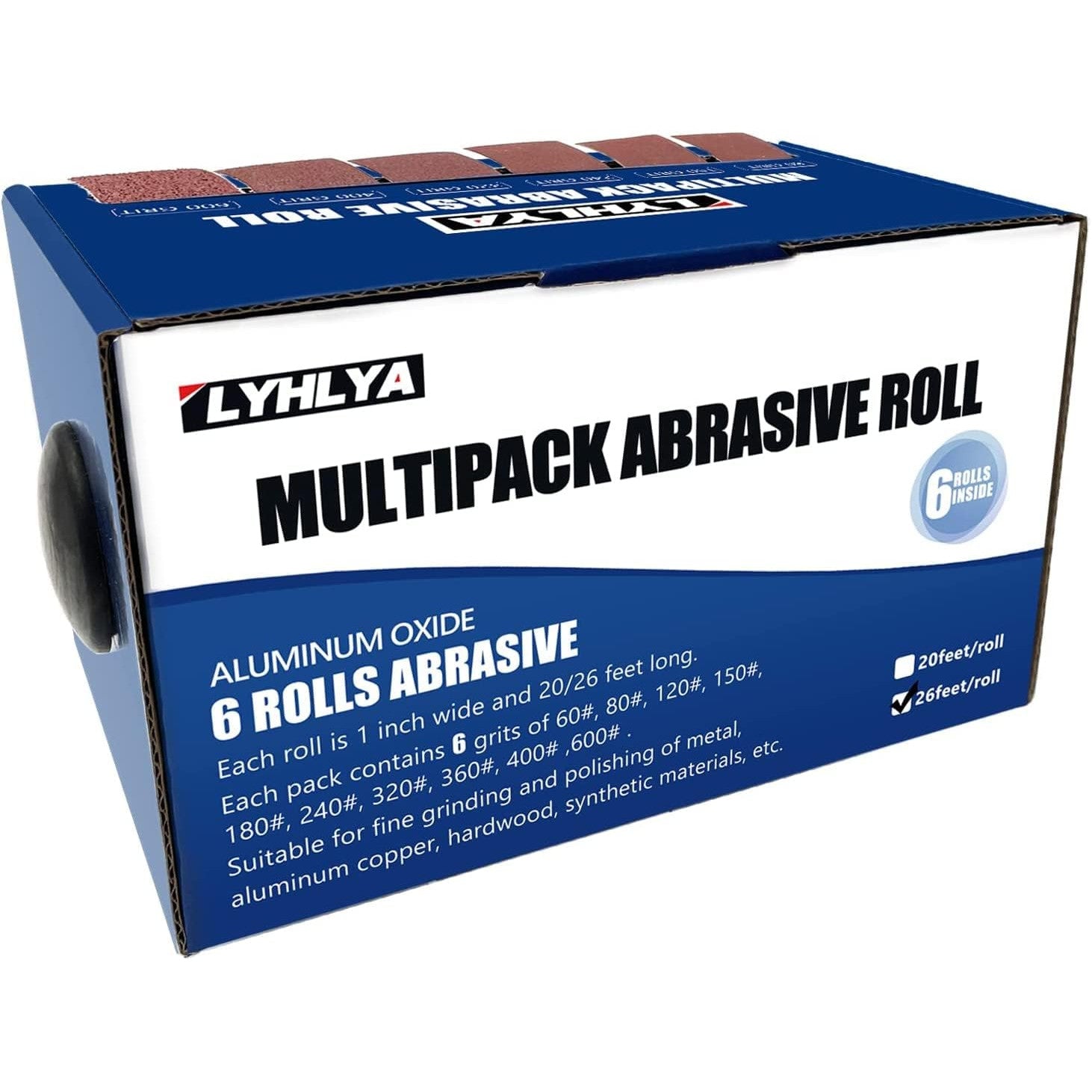 Set de 6 role smirghel 2, 5 cm x 8 m cu dozator, hartie abraziva pentru finisare mobila din lemn si lustruire auto, granulatii multiple 80/150/240/320/400/600, ideal pentru slefuire manuala si proiecte DIY
