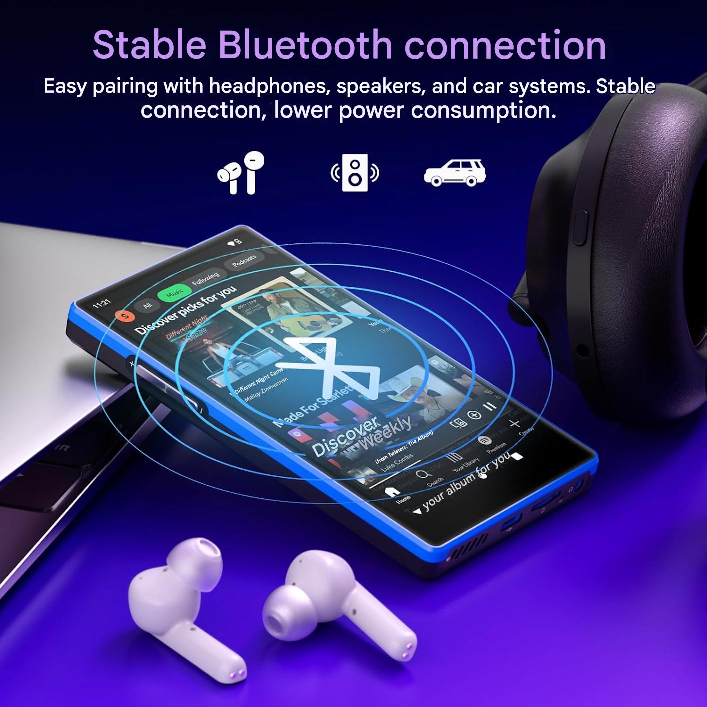 MP3 Player Android 160GB (32GB + 128GB), ecran de 5 inch HD, Android 13, 4GB RAM, Octa-Core, Bluetooth 5.0, WiFi Dual Band, Radio FM, mod copii, compatibil Spotify, Amazon Music, Deezer, Audible, baterie 2500mAh