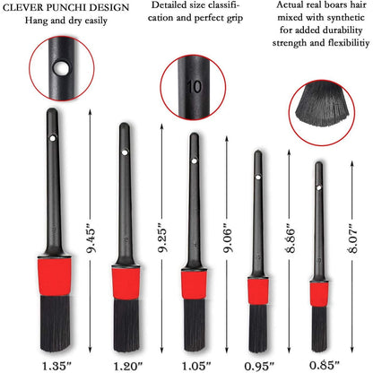 Set perii detailing auto, 11 piese, cu pensule pentru detaliere, perii de sarma, perie moale scurta, perie lunga si laveta
