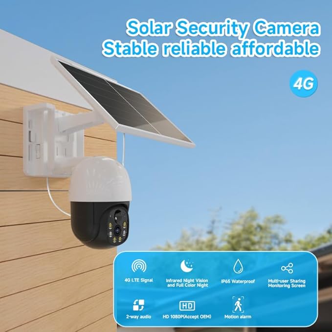 Camera de supraveghere cu panou solar, Wireless SIM 4G, HD 1080p, smart, acumulator 10000 mAh, alerta miscare, alarma cu lumina si sunet, nightvision color, impermeabil IP65, aplicatie dedicata, pentru exterior si interior