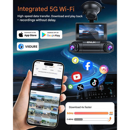 Camera auto de bord wireless, 4 canale, 2K + 3×1080P, Wi-Fi cu aplicatie, unghi filmare 360°, senzor G, 8 LED-uri IR, vedere nocturna, camera video marsarier inclusa in pachet, card SD 128 GB