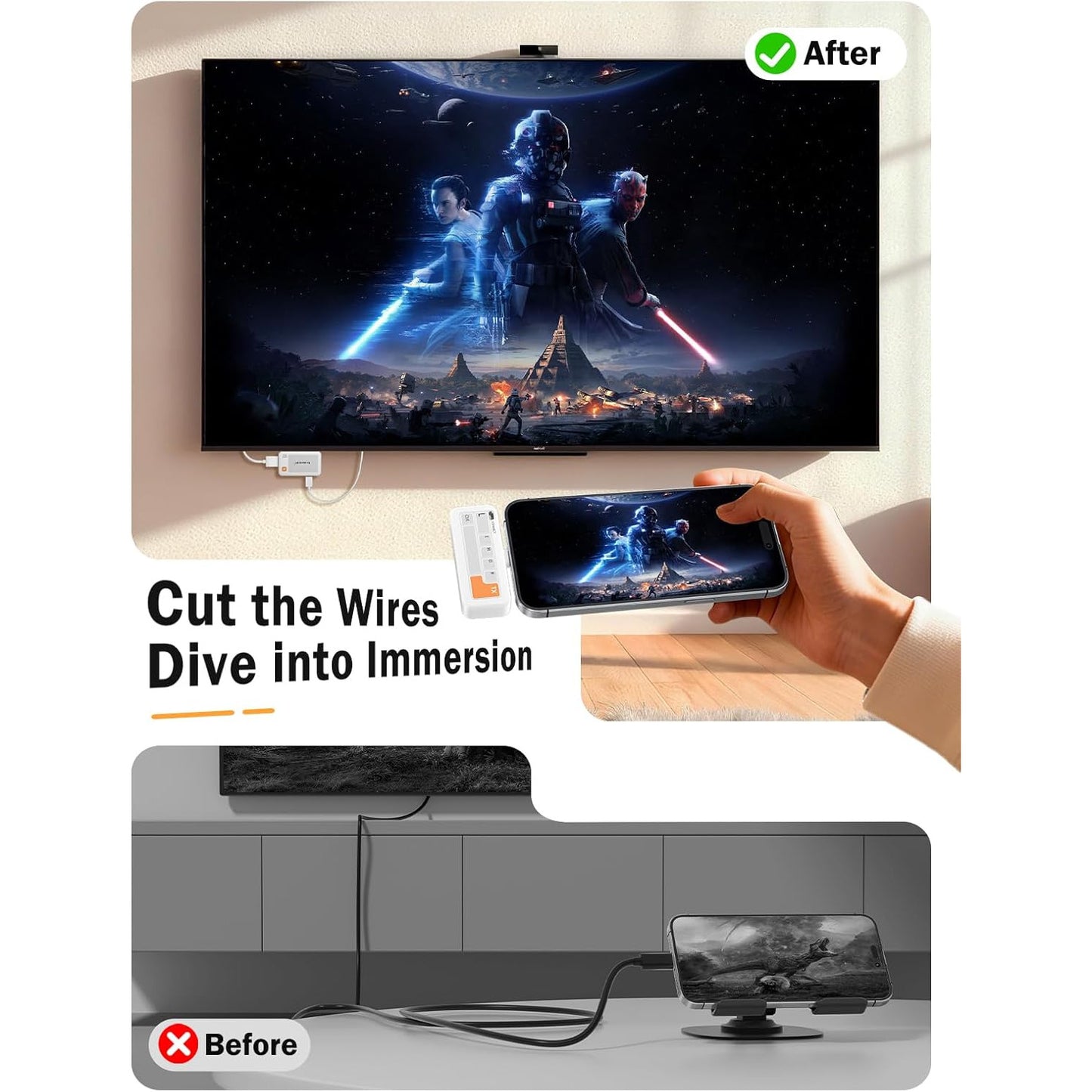 Transmitator si receptor wireless USB-C la HDMI Lemorele, 5G, 50 m, Plug & Play, Full HD 1080p, screen mirroring pentru laptop, telefon, tableta, compatibil MacBook, iPhone 15, Samsung, proiector/TV/monitor
