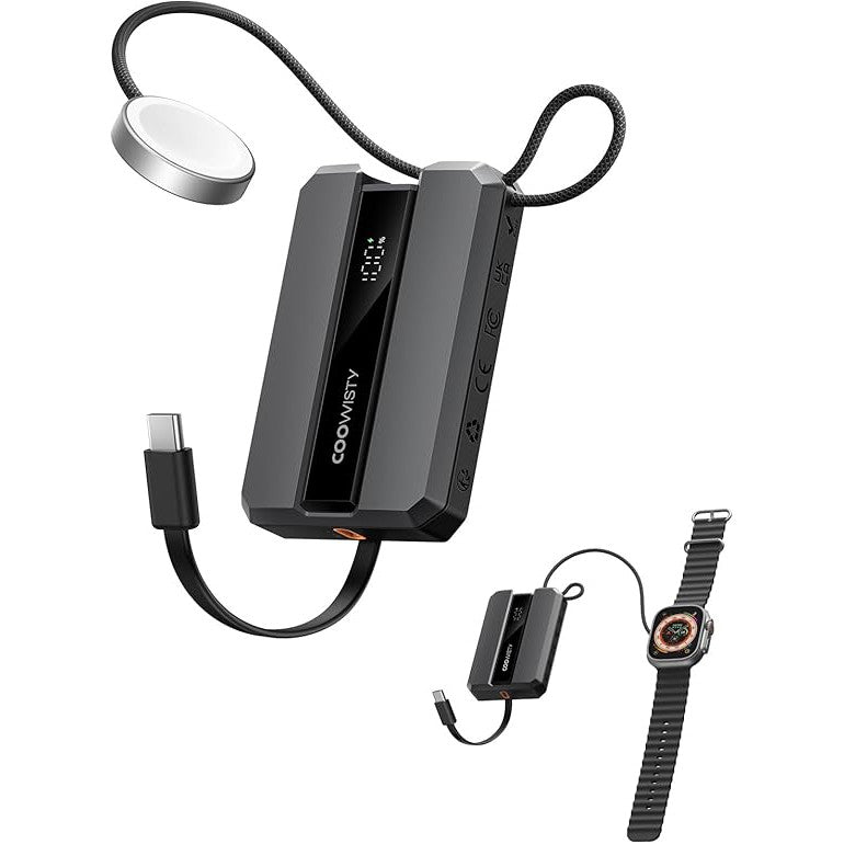 Baterie externa 2 in 1, 10000 mAh, afisaj LED, pentru Apple Watch, incarcator portabil USB C 20 W PD, cu incarcare rapida pentru iPhone, Power Bank compatibil cu Apple Watch Series 9/8/7/6/SE/5/4/3/2