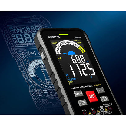 Multimetru digital smart, tester AC/DC CAT III 1000V CAT IV 600V True RMS, 10000 Counts, selectare automata a parametrilor masurati, tensiune, continuitate, rezistenta, temperatura, NCV, KAIWEETS KM601