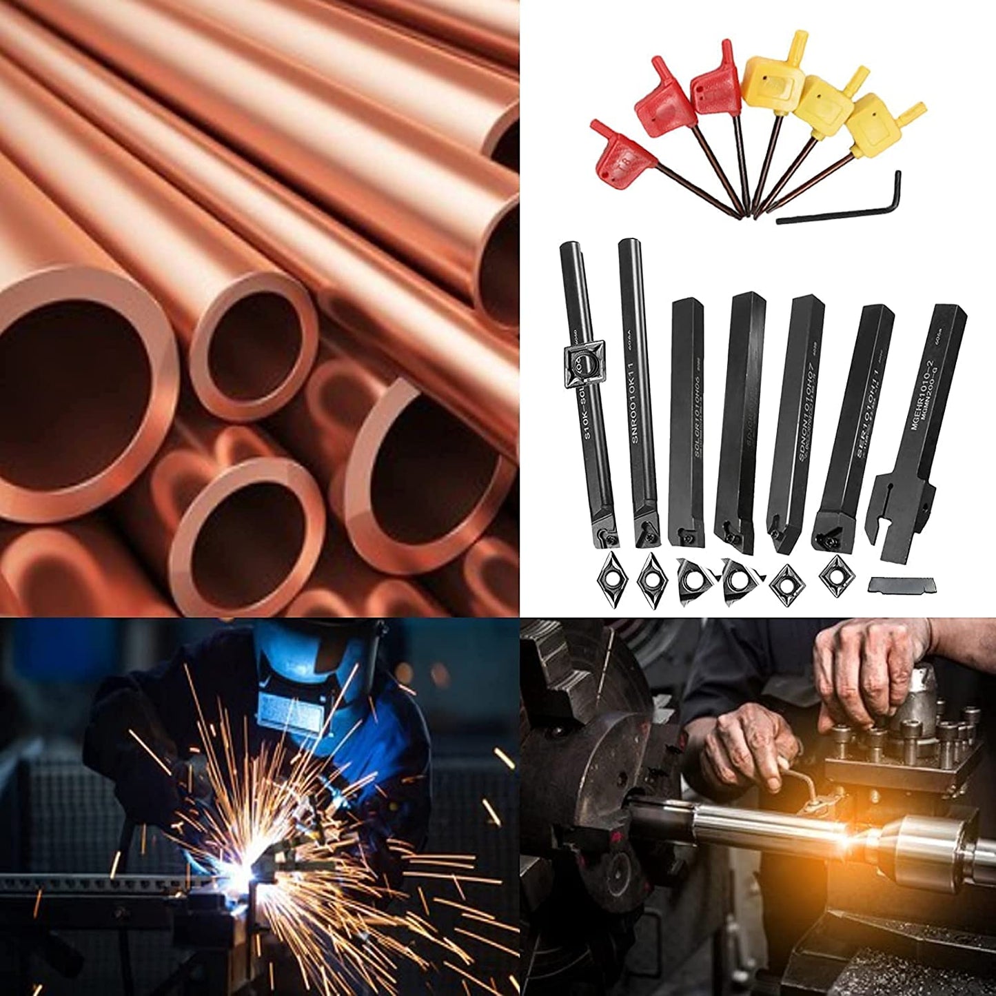 Set cutite de strung cu placute amovibile, 7 piese de strunjit de 10 mm cu bara de gaurit, unelte de strunjit cu insertii de carbura, 21 de piese