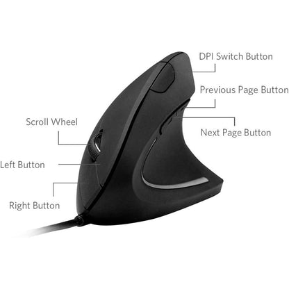 Mouse vertical ergonomic USB cu fir, DPI reglabil 1000/1600, optic, cu 5 butoane