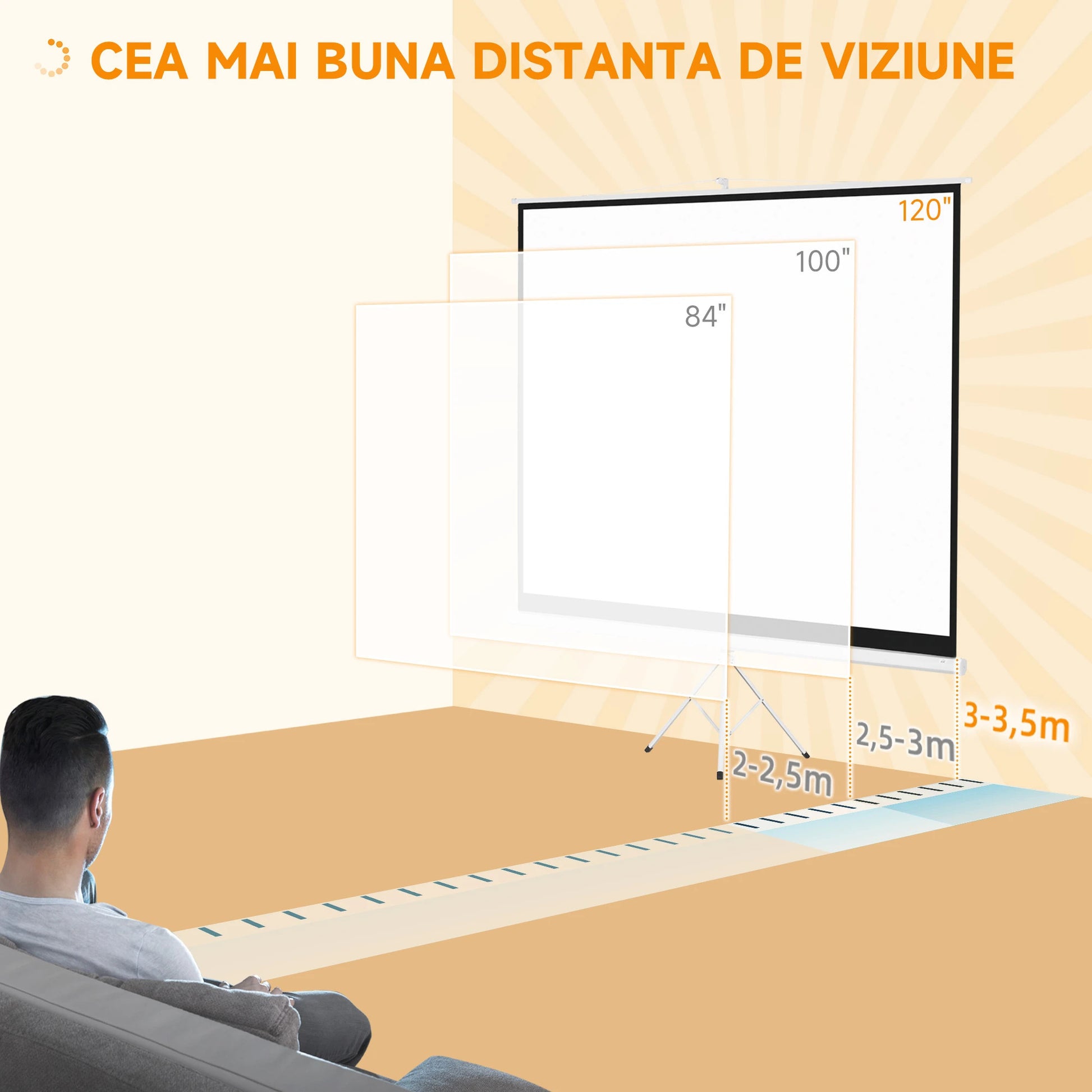 Ecran de proiectie pentru videoproiector de 120" Format 4:3, 244x183 cm, Inaltime maxima: 3.2 m, din Tesatura Tip Plasa, Plastic si Metal, cu Trepied, Alb