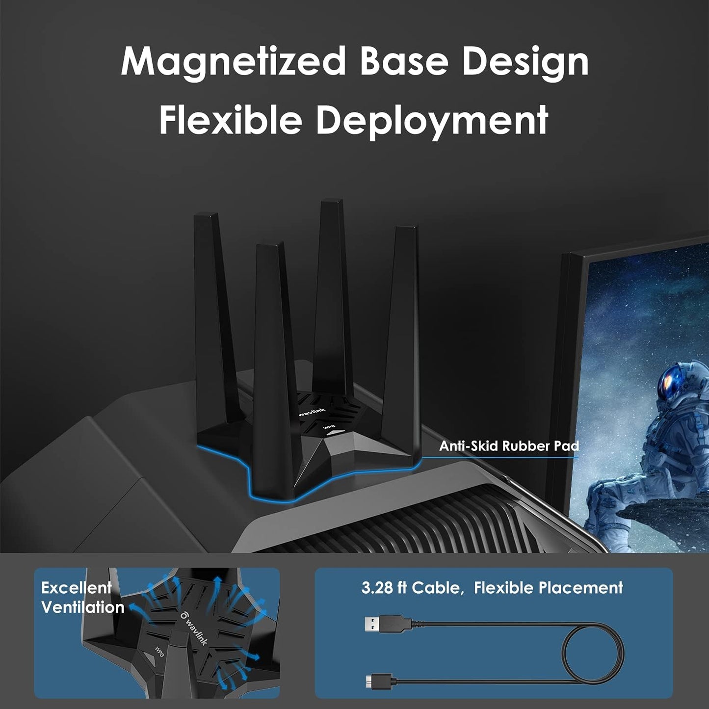 Adaptor wireless WiFi, 1900 Mbps, Dual Band 5GHz /2.4GHz, 1300 Mbps/600Mbps, 4 antene externe 3dBi, Mod Hotspot, buton WPS, Baza magnetica, accepta Windows 11/10/8/7/XP, Mac 10.7-10.15