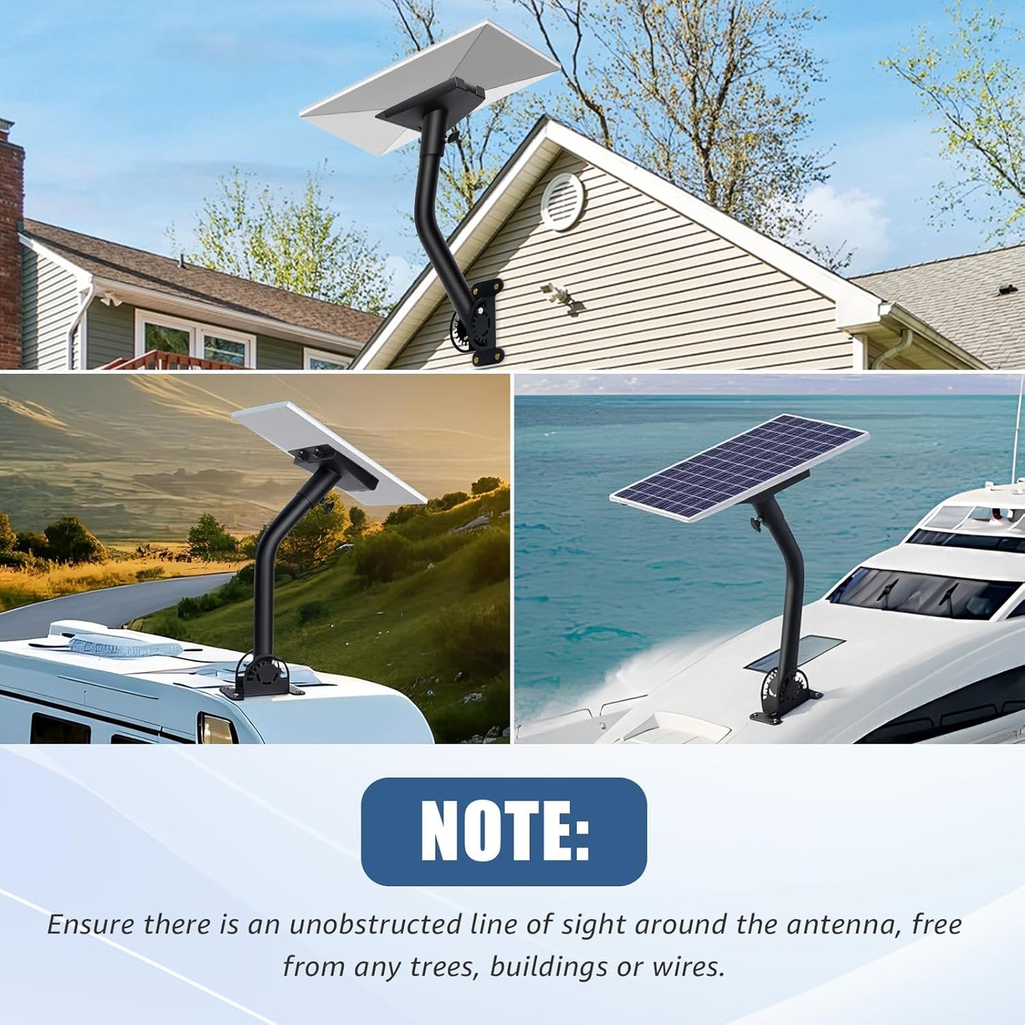 Suport reglabil pentru antena Starlink Gen 3, rotire 360°, cu adaptor pentru teava, kit montare pe perete si acoperis, din metal, negru
