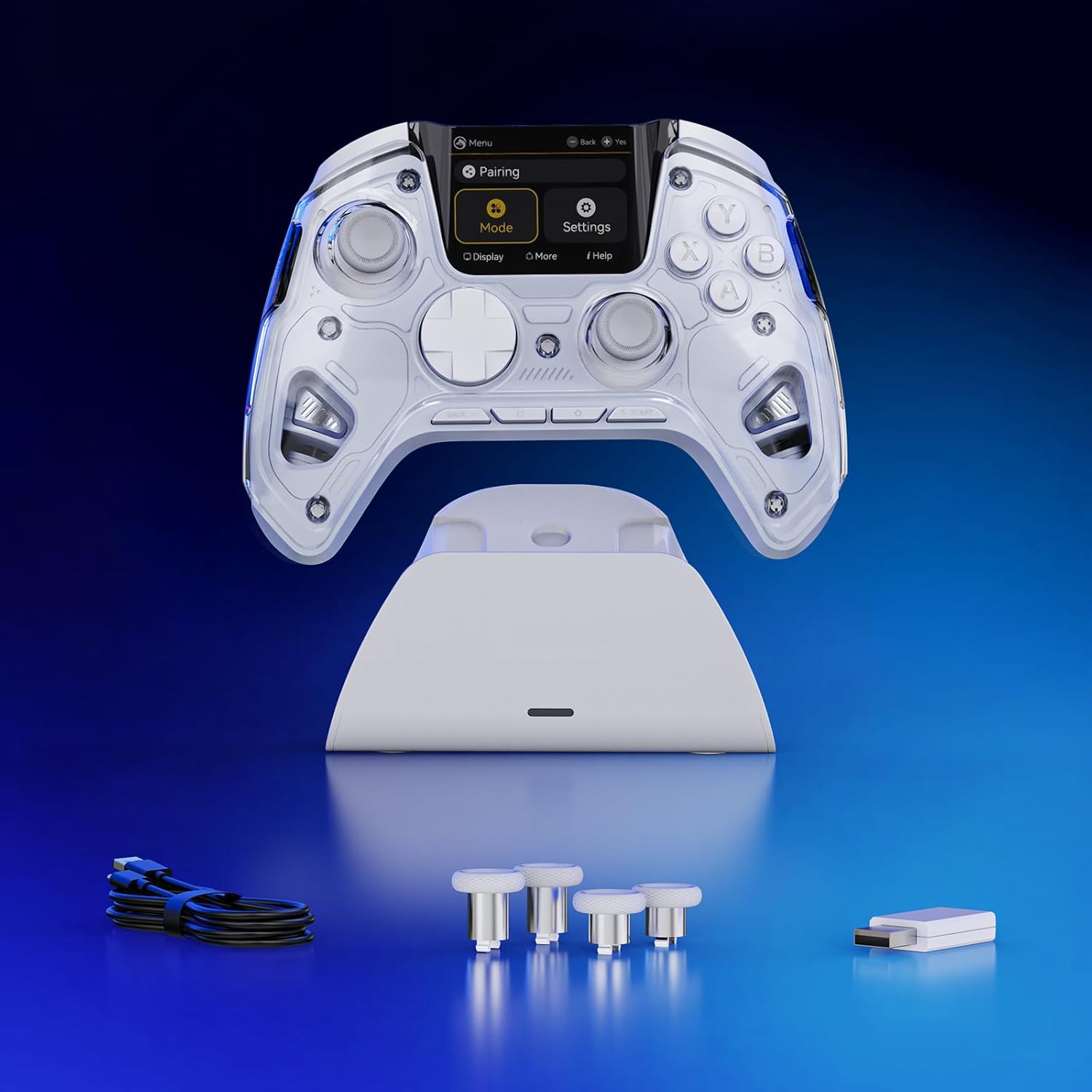 Controler wireless cu programare, display interactiv, butoane microswitch, joystick cu Hall Efect, lumini LED RGB, pentru PC, Switch, iOS, Android