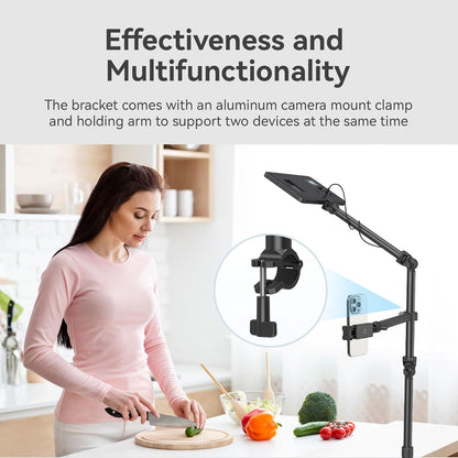 Stativ foto pentru camere DSLR, suport cu 2 brate SMALLRIG, brat detasabil flexibil, cap sferic 360°, cu surub 1/4 inch, clema C pentru fixare pe masa, ideal pentru fotografii, videografie, streaming live, vlogging si productie video profesionala