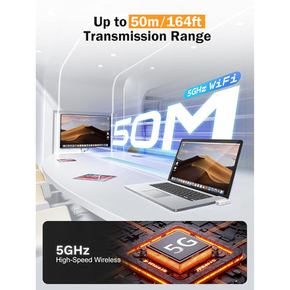 Transmitator si receptor wireless USB-C la HDMI Lemorele, 5G, 50 m, Plug & Play, Full HD 1080p, screen mirroring pentru laptop, telefon, tableta, compatibil MacBook, iPhone 15, Samsung, proiector/TV/monitor