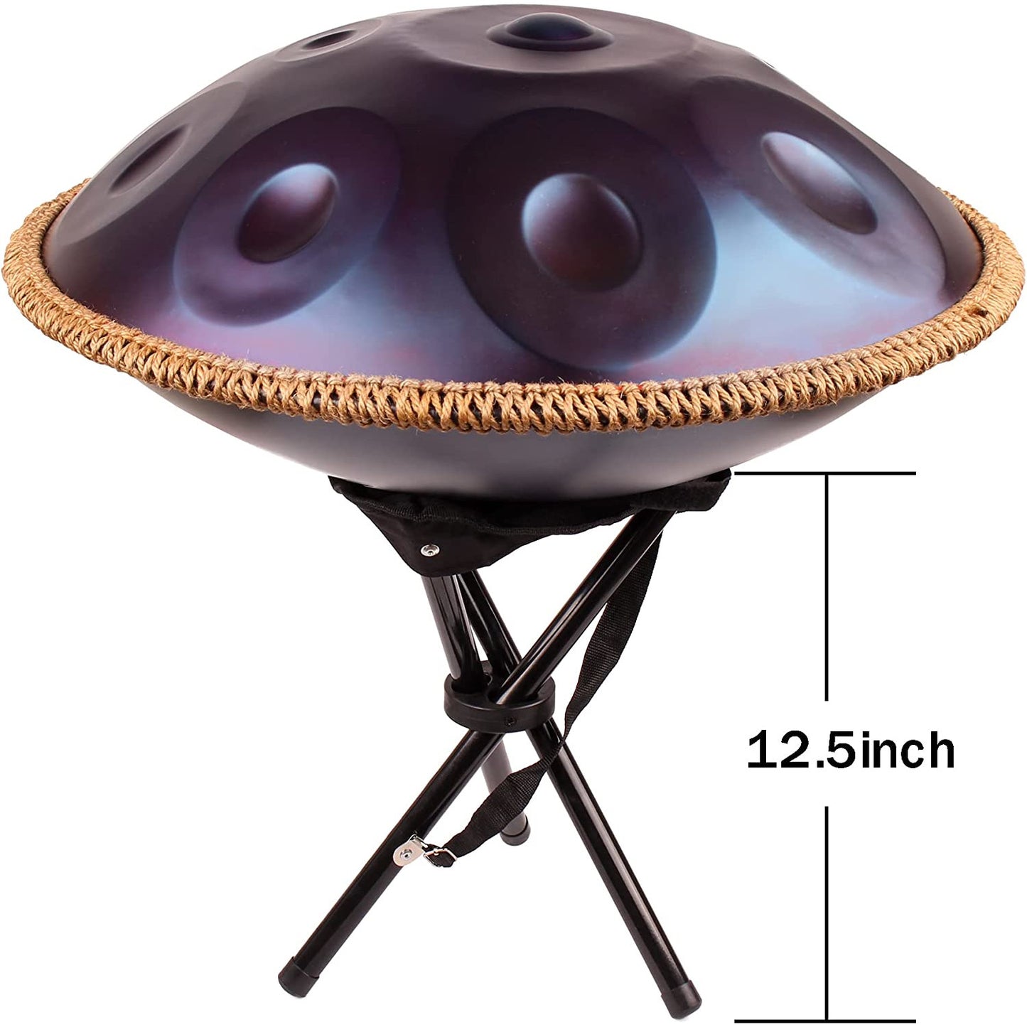 Instrument muzical Handpan cu 12 note in re major, hand drum 22 inch cu husa de depozitare si transport, albastru