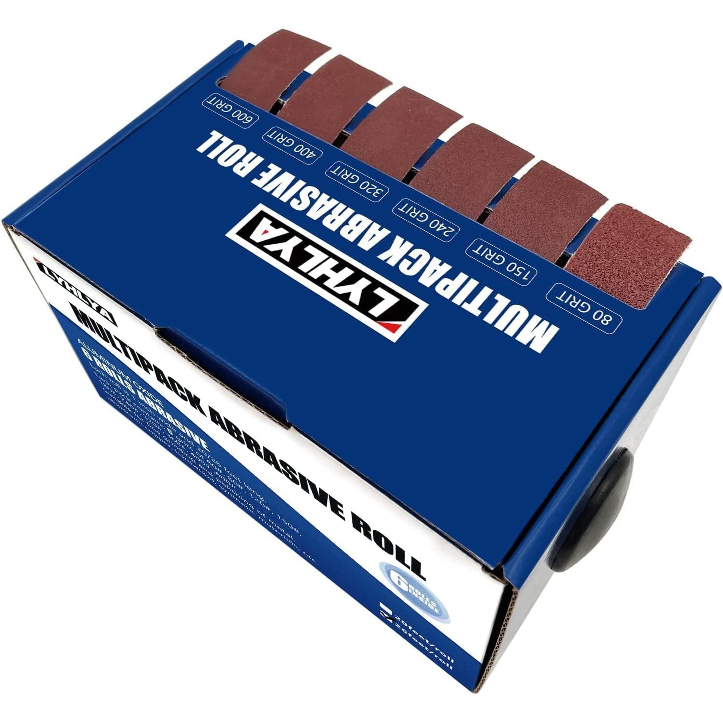 Set de 6 role smirghel 2, 5 cm x 8 m cu dozator, hartie abraziva pentru finisare mobila din lemn si lustruire auto, granulatii multiple 80/150/240/320/400/600, ideal pentru slefuire manuala si proiecte DIY