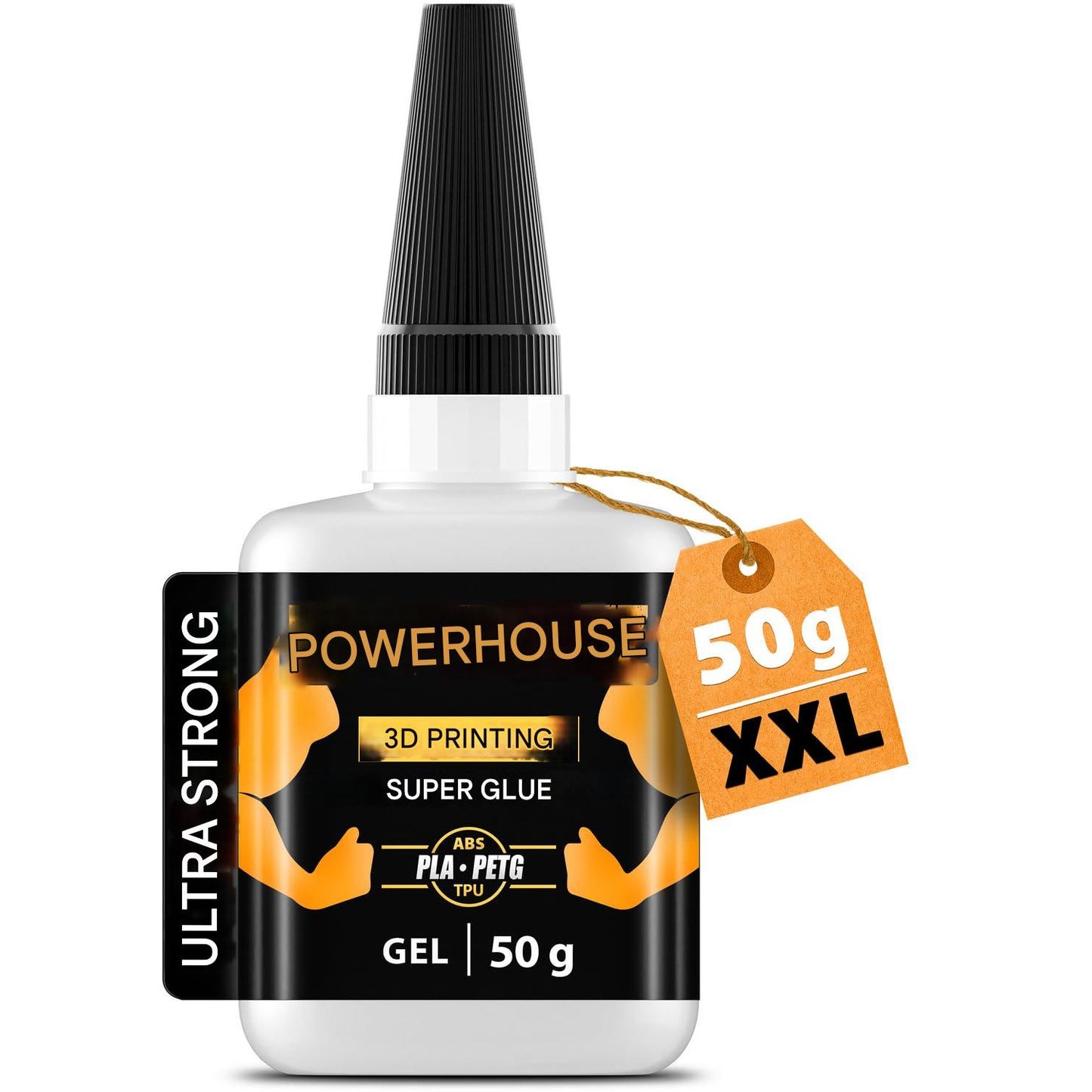 Gel Super Glue extra puternic Kraftprotz pentru imprimare 3D – 50 g, XXL, transparent, rezistent la caldura si impermeabil, varf anti-uscare, compatibil cu PLA, ABS, PETG, TPU si accesorii 3D