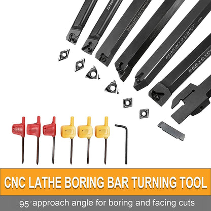 Set cutite de strung cu placute amovibile, 7 piese de strunjit de 10 mm cu bara de gaurit, unelte de strunjit cu insertii de carbura, 21 de piese