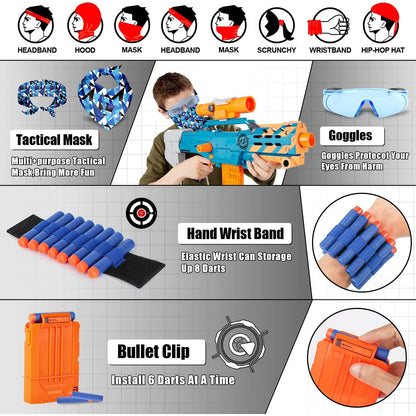 Set vesta tactica compatibila Nerf, cu 30 de sageti din burete, ochelari, incarcator, bratara, masca, albastra