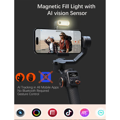 Sistem de stabilizare imagine pentru smartphone, stabilizator gimbal cu 3 axe, display OLED, lumina continua cu senzor AI, mini trepied, incarcare 400 g, Hohem iSteady M6
