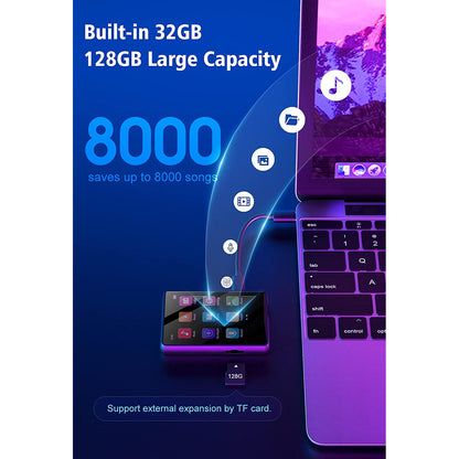 MP3 Player cu touchscreen 2,4 inci, 32 GB, Bluetooth 5.0, HiFi audio, portabil, cu difuzor, Radio FM, suporta card pana la 128GB, Mechen