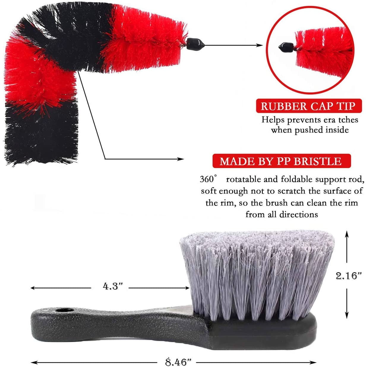 Set perii detailing auto, 11 piese, cu pensule pentru detaliere, perii de sarma, perie moale scurta, perie lunga si laveta