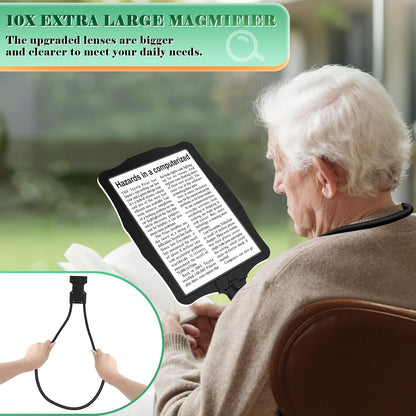 Lupa hands-free 10x, reincarcabila, lentila mare 27x20 cm, 50 LED-uri cu iluminare reglabila, gat flexibil de lebada, versatilitate 3 in 1 pentru citit, cusut, reparatii