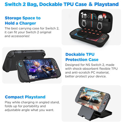 Set accesorii Yaskyly 15 in 1 pentru Nintendo Switch 2 – Geanta, husa protectie, folie ecran, suport, statie incarcare Joy-Con, husa transport si cutie pentru jocuri