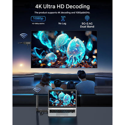Transmitator HDMI Wireless 5G cu 4 receptoare, extensibil pana la 6 RX, 150m, 4K decodare, Full HD 1080p 60Hz, Plug & Play, pentru Laptop, PC, TV, proiector, camera