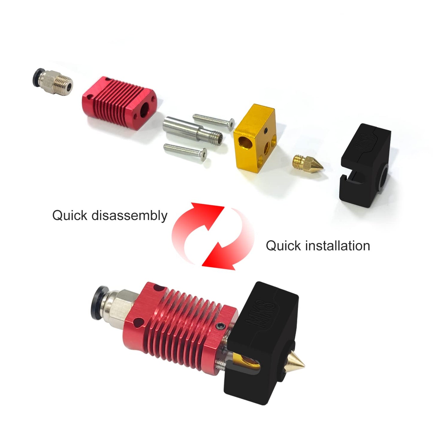 Set cap imprimare pentru imprimanta 3D 16 piese, cu 2 extruder hotend, duze MK8, duze V6, conectori PC4-01, 2 capace din silicon, pentru CR-10 / CR10S / Ender 2 / Ender 3 Ender 5