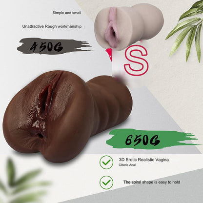 Masturbator realist, jucarie sexuala cu textura interioara stimulativa, tip vagin si anus, culoare ciocolata neagra