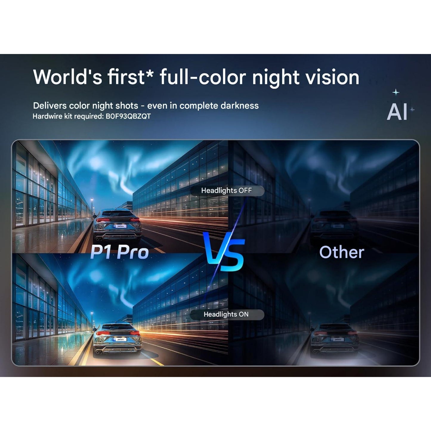 Camera auto Pelsee P1 Pro Dual 4K UHD Fata + 1080P spate, Sony STARVIS 2, unghi 170°, HDR/WDR, ADAS, senzor G, GPS integrat, WiFi Dual Band 2.4/5.8GHz, vedere nocturna color, monitorizare parcare 24H, ecran IPS 3.39”, card SD 64GB