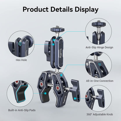Clema de fixare magic arm cu menghina si montura cap bila cu rotatie 360°, cu filete de 1/4 inch si 3/8 inch, sarcina maxima suportata 3.5 kg, Smallrig 375757