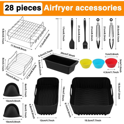 Set 28 accesorii pentru friteuza cu aer cald Philips Dual Basket Airfryer 3000/5000 series (6L/3L), tavi silicon, gratare inox, multicolor