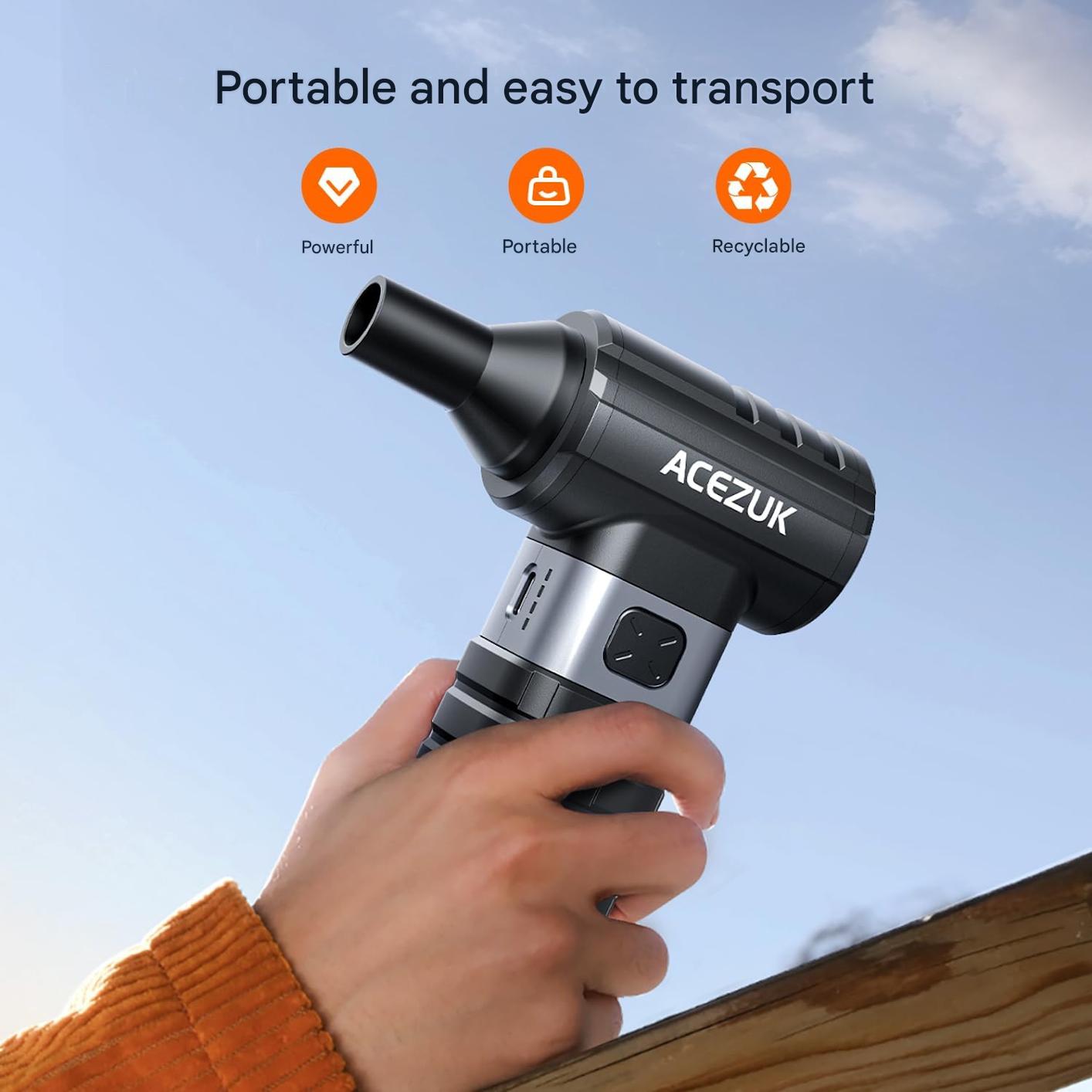 Suflanta aer portabila, pulverizare aer comprimat ACEZUK 200.000 RPM, 10500 mAh, 4 viteze, USB-C, kit curatare PC si electronica, blower praf reincarcabil, umflare/dezumflare rapida, pentru tastatura, masina si echipamente sensibile