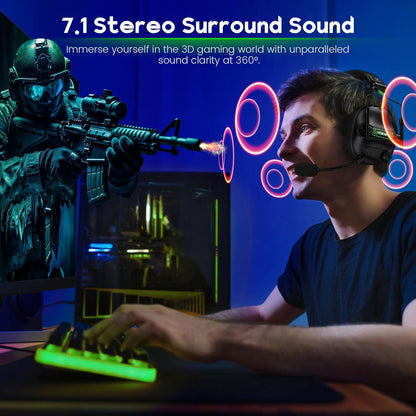 Casti gaming wireless WESEARY WG2 2.4G Bluetooth 5.4, sunet surround 7.1 3D, driver 50mm titan, microfon dual ENC, latenta <20ms, compatibile PS5, PS4, PC, Mac, Switch, baterie 1200mAh 50h, RGB LED