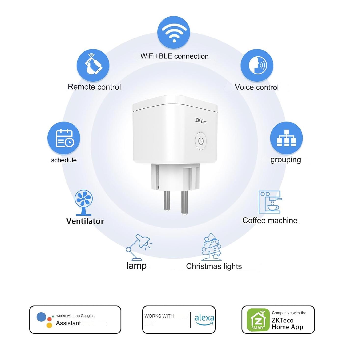 Set de 4 priza smart WiFi, cu control prin aplicatie, functie temporizare, compatibile Alexa si Google Assistant, 16A 220 V, protectie la supraincalzire, albe