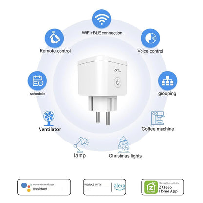 Set de 4 priza smart WiFi, cu control prin aplicatie, functie temporizare, compatibile Alexa si Google Assistant, 16A 220 V, protectie la supraincalzire, albe