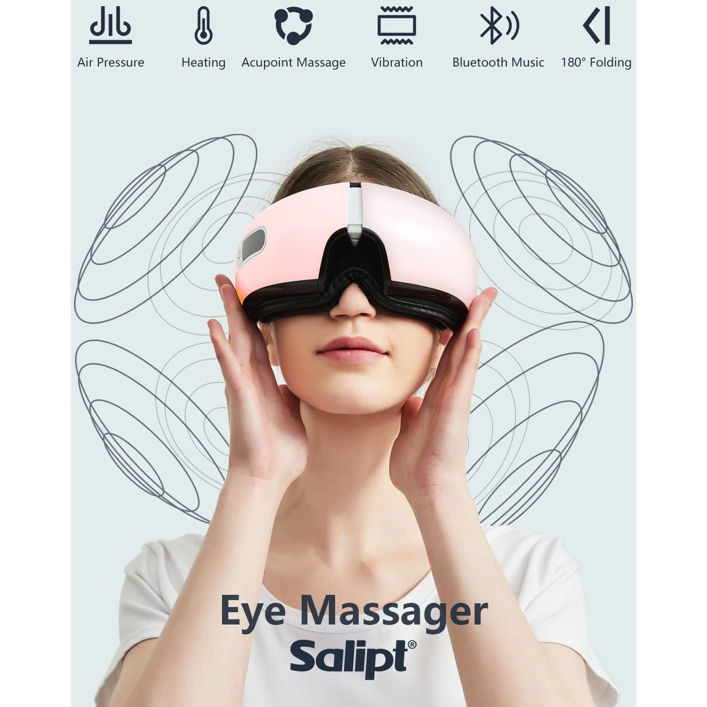 Aparat de masaj ocular cu Bluetooth, 5 moduri de masaj, ochelari pliabili pentru masare ochi, cu functie caldura, presiune si vibratie, Salipt