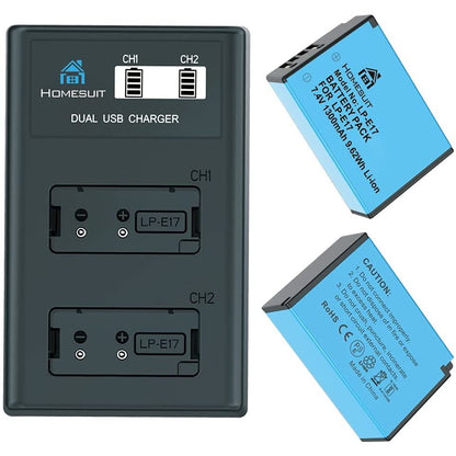 Set de 2 acumulatori 1300mAh LP-E17 si incarcator dublu cu display LCD, pentru Canon Rebel SL3, SL2, T8i, T7i, T6i, T6s, EOS M3, M5, M6, EOS 200D, 77D, 750D, 760D, 800D, 800D